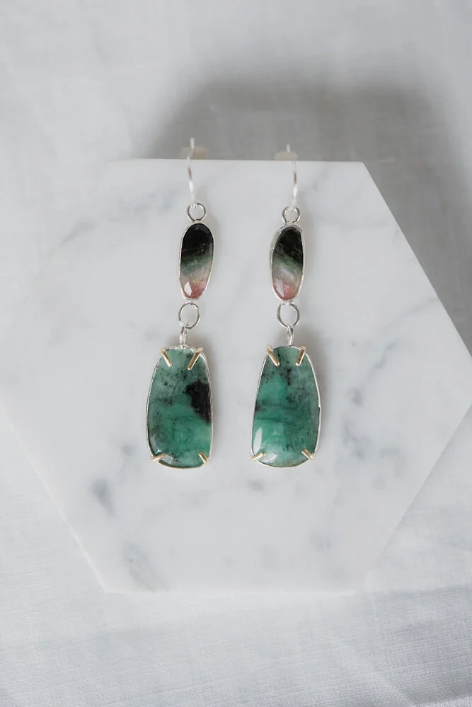 Emerald &amp; Tourmaline Earrings