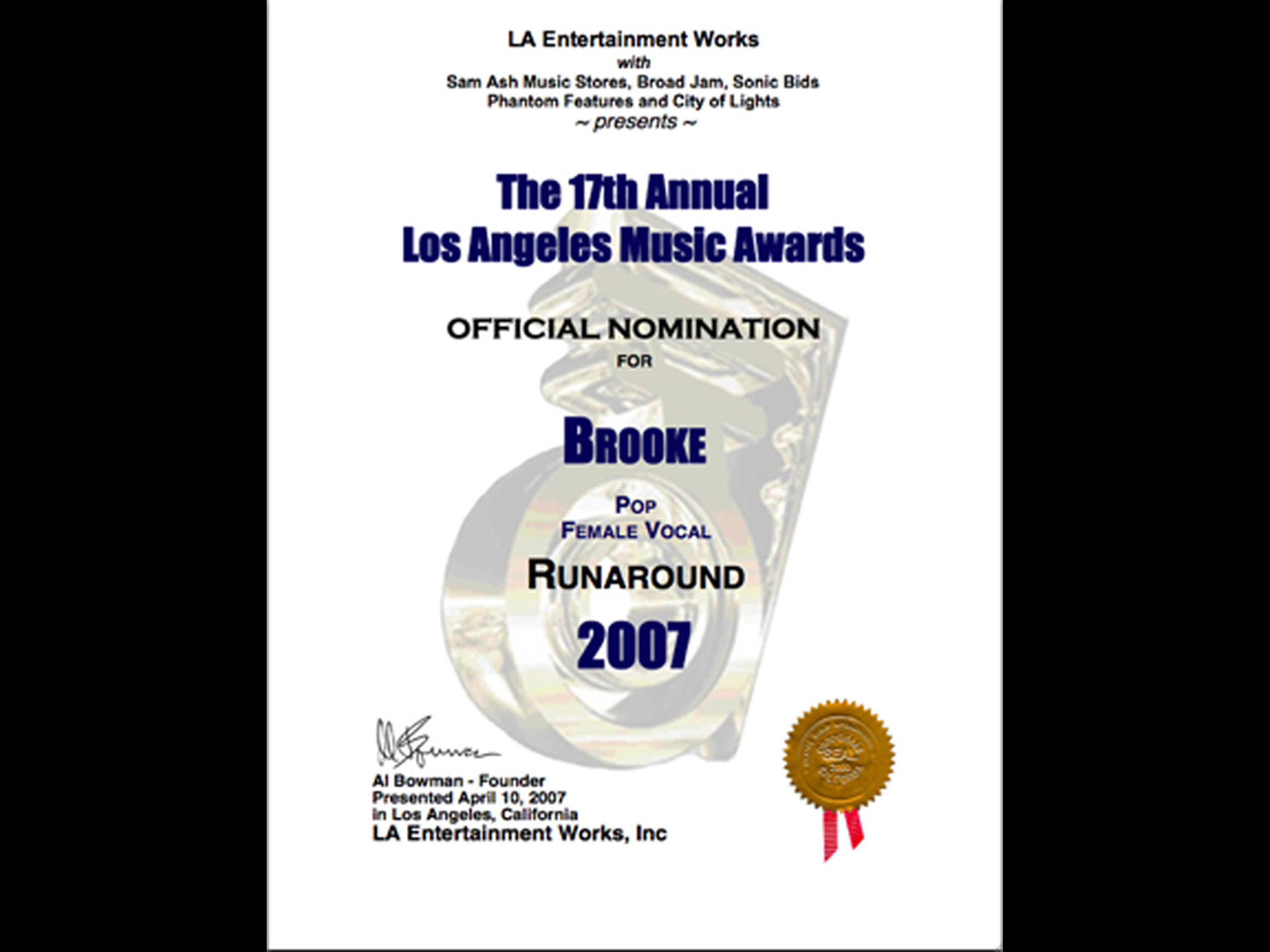 Brooke DeBetties LAMA 2007 Runaround Award.jpg