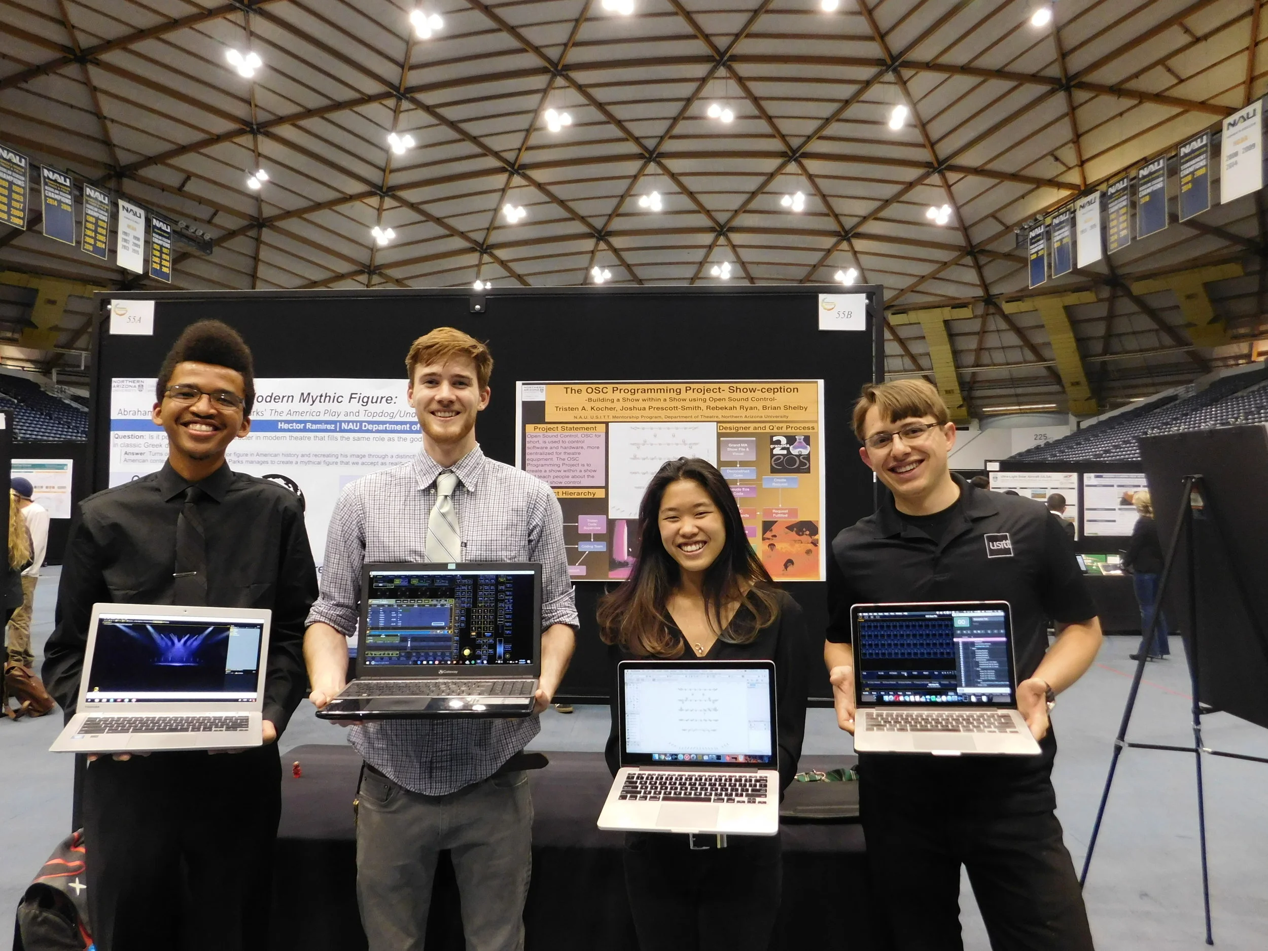  Along with various department events, our team presented at the NAU undergraduate symposium.&nbsp;  From left: Brian Shelby, Joshua Prescott-Smith, Rebekah Ryan, Tristen Kocher 