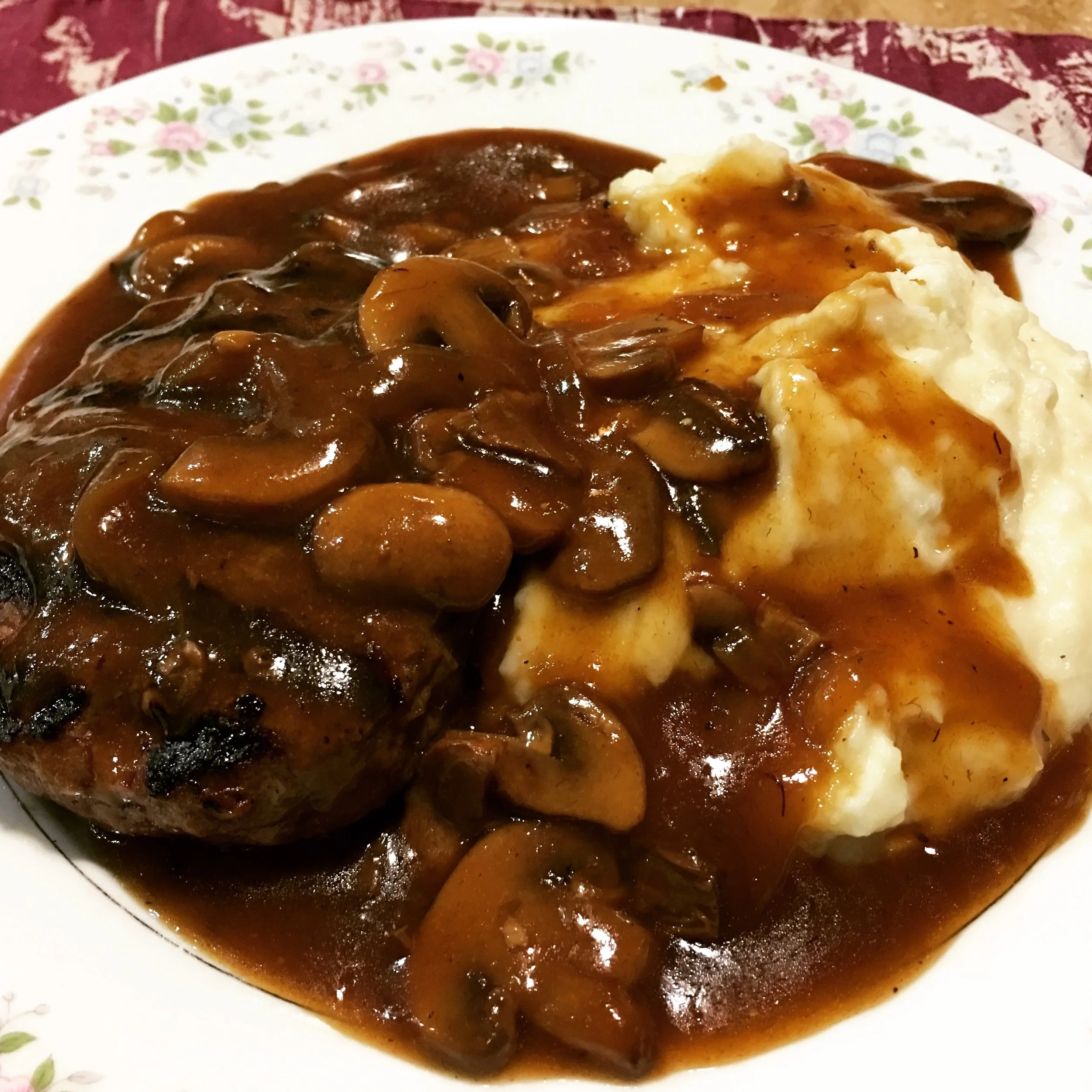 Impossible Salisbury Steak with Whipped Roasted Garlic Mashed Potato