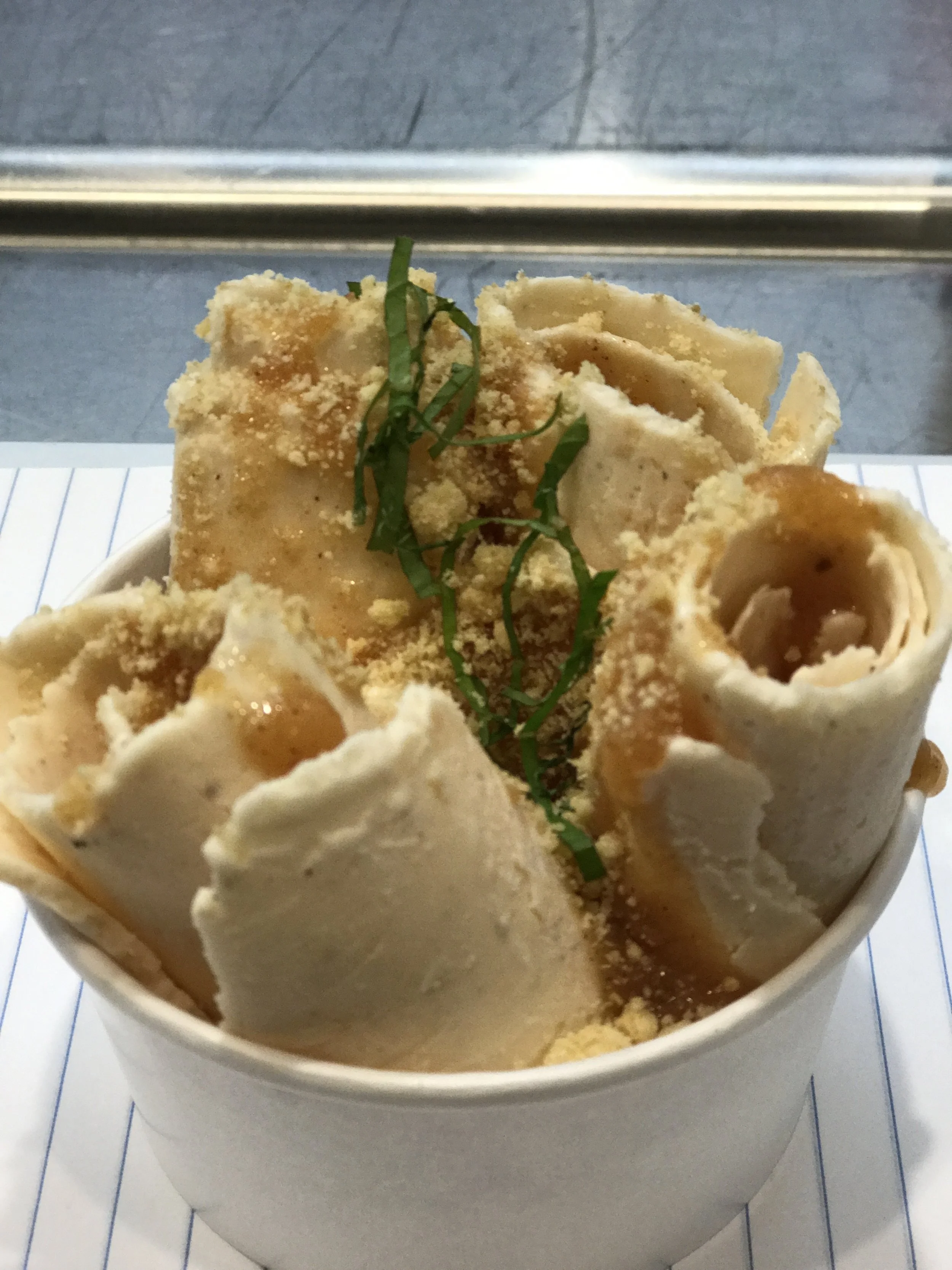 Salted Caramel Apple and Basil Rolled Ice Cream