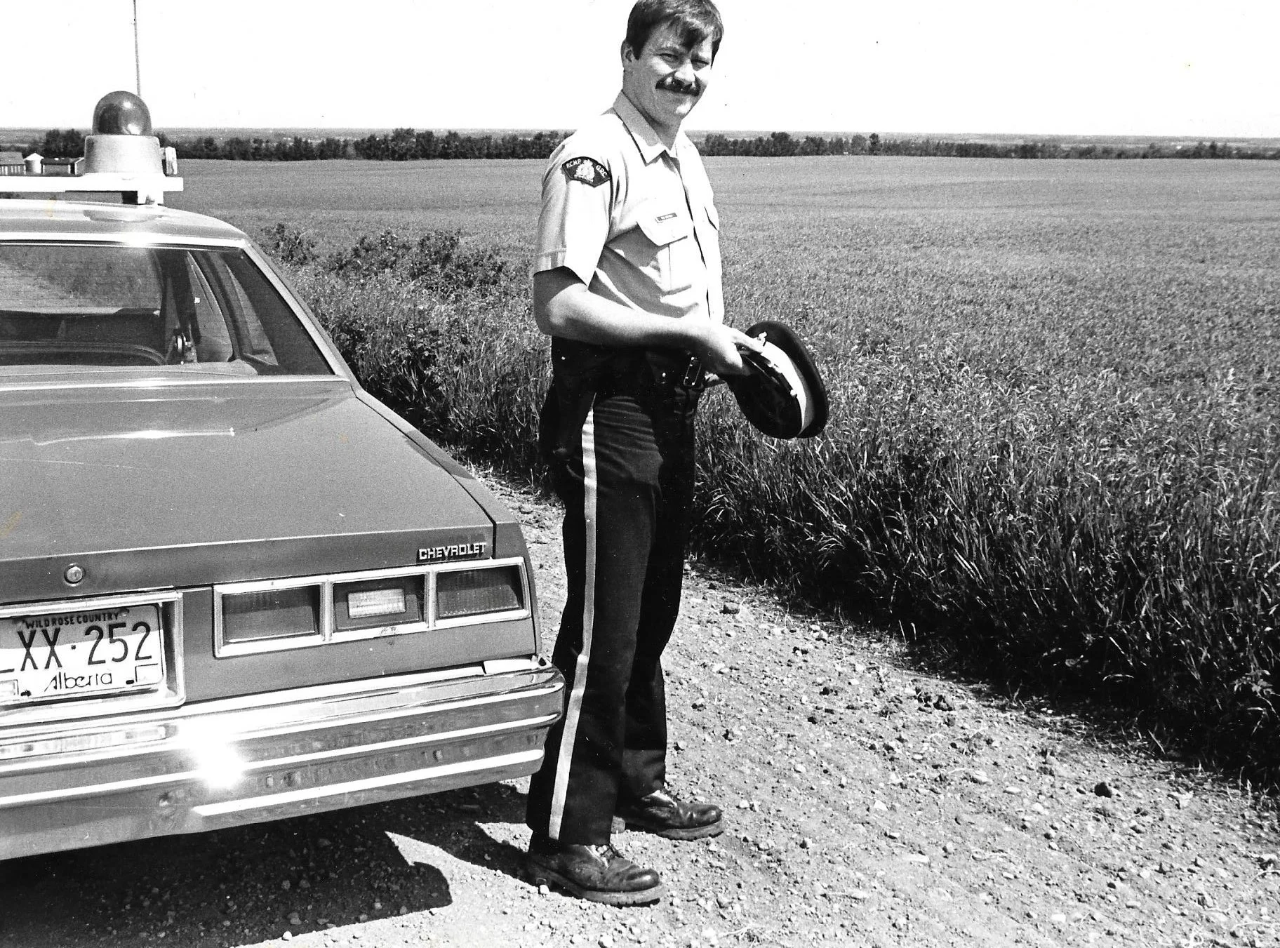 Constable Randy Leamen on patrol in Fort Saskatchewan, Alberta (1980)