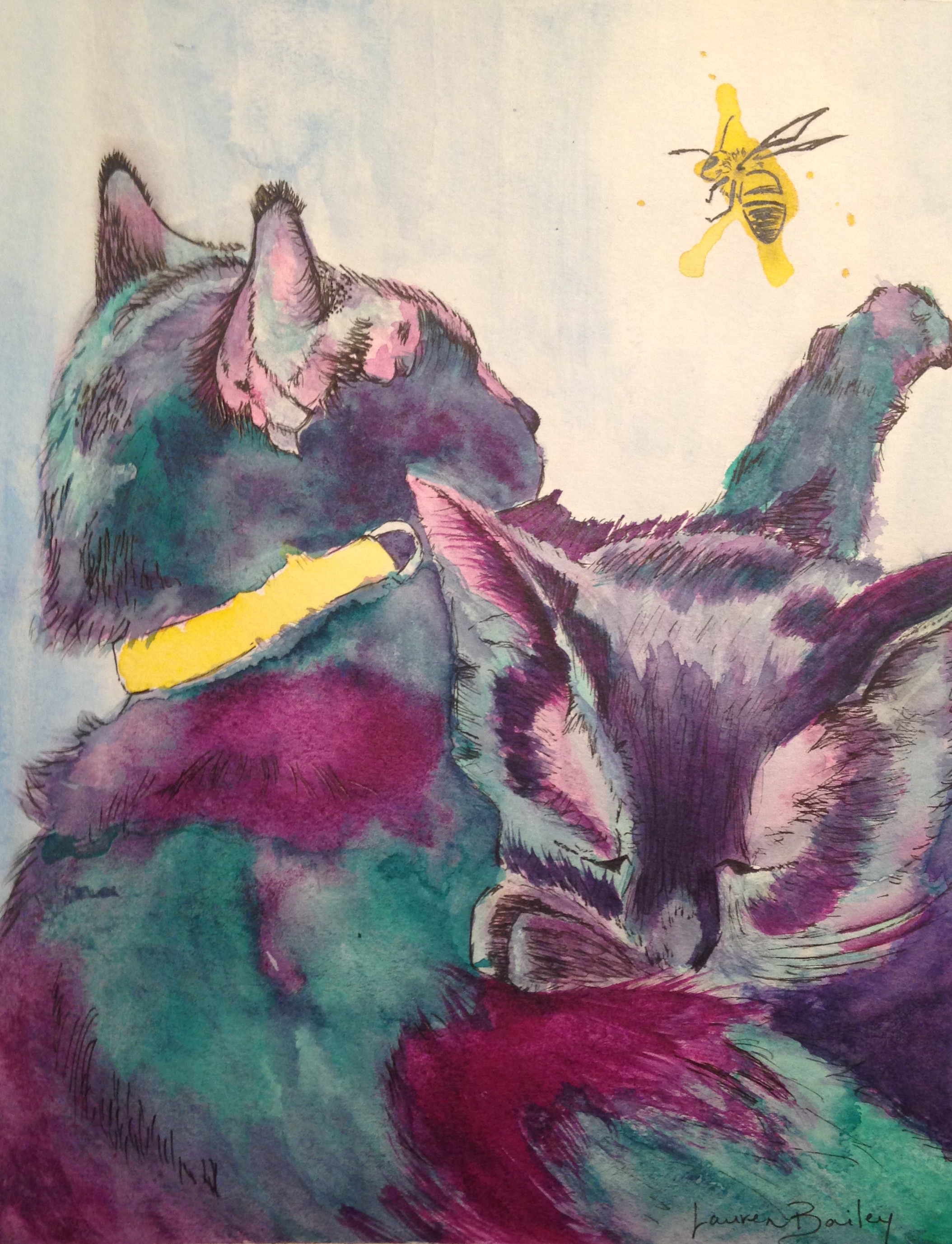 Two Cats and a Bee