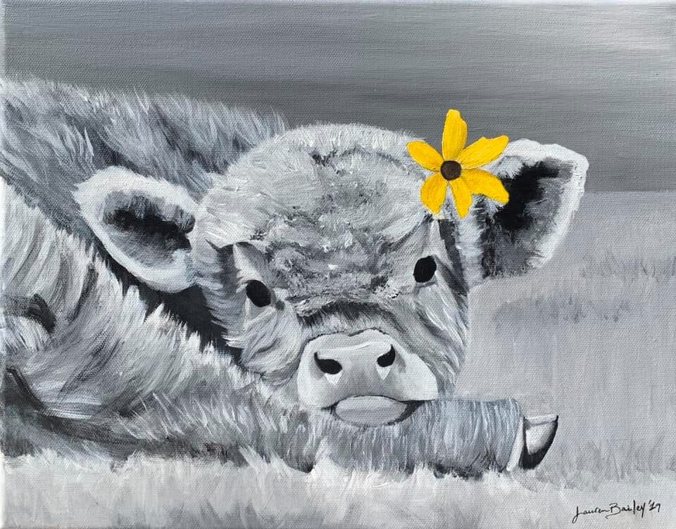 Baby Cow with Yellow Flower