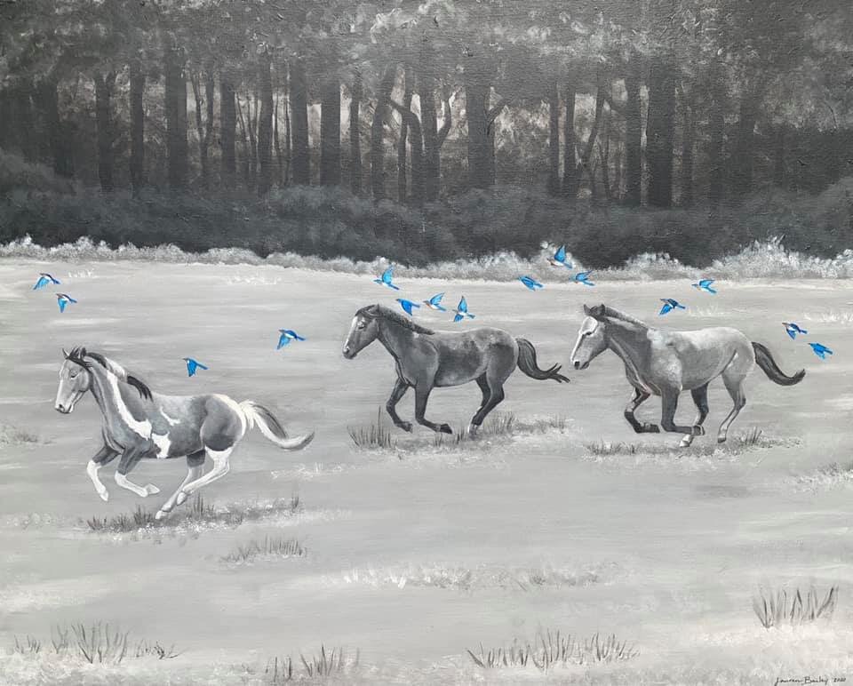 Horses with Bluebirds 