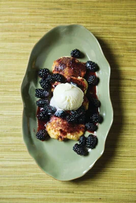 Blackberries and Johnny Cakes with Vanilla Ice Cream