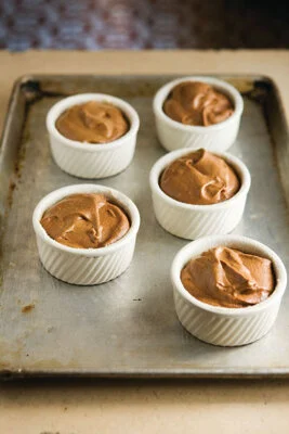 Chocolate Soufflé with Creme Anglaise and Whipped Cream