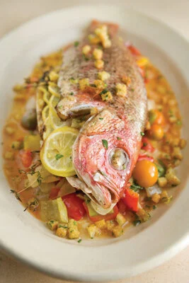 Whole Roasted Snapper with Piperade Sauce
