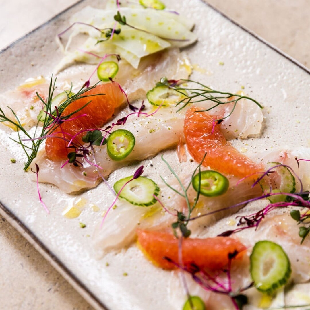 Gulf Fish Crudo | Grapefruit, Serrano Peppers, Fennel, and Lemon Oil.