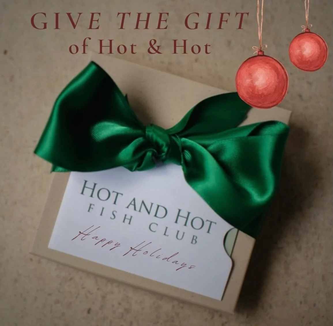 &rsquo;Tis the season for thoughtful giving! Treat someone special to a meal that warms the soul. A Hot and Hot gift card is the perfect way to brighten a friend&rsquo;s, co-worker&rsquo;s, or loved one&rsquo;s day. To learn more or purchase a gift c