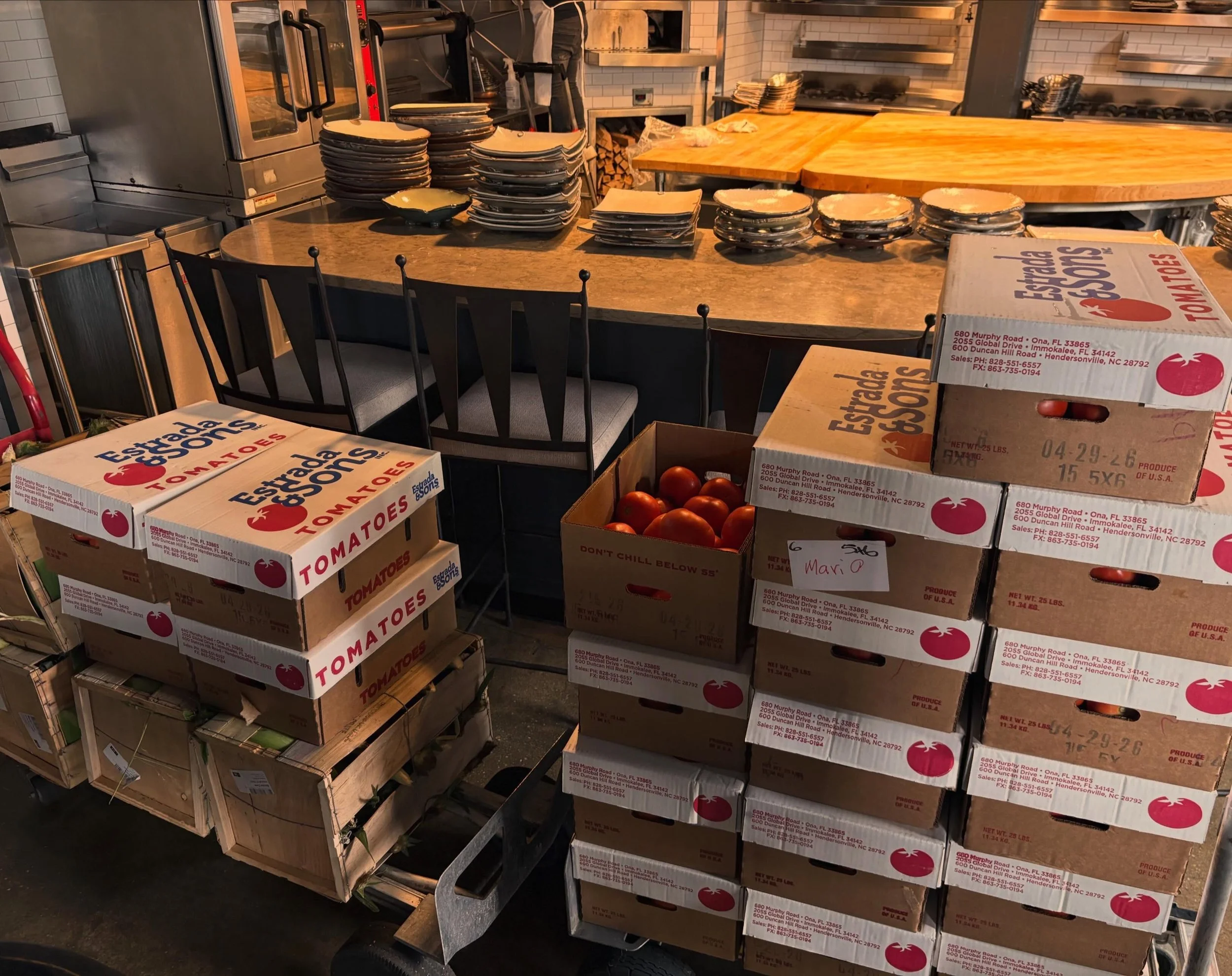 Tomato season has officially taken over the kitchen 🍅

Cases stacked high, knives sharp, and the team ready.
This is the time of year we wait for &mdash; when peak tomatoes start showing up by the box and find their way into nearly every corner of t