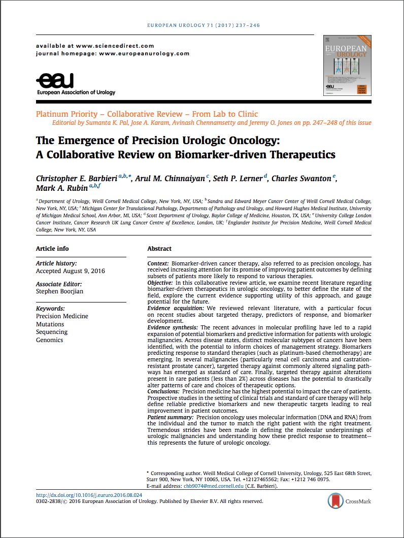 The Emergence of Precision Urologic Oncology: A Collaborative Review on Biomarker-driven Therapeutics.