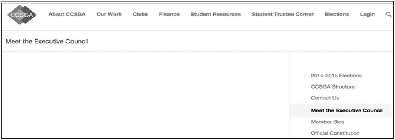 Screenshot of the "Meet the Executive Council" page fromCCSGA's official website
