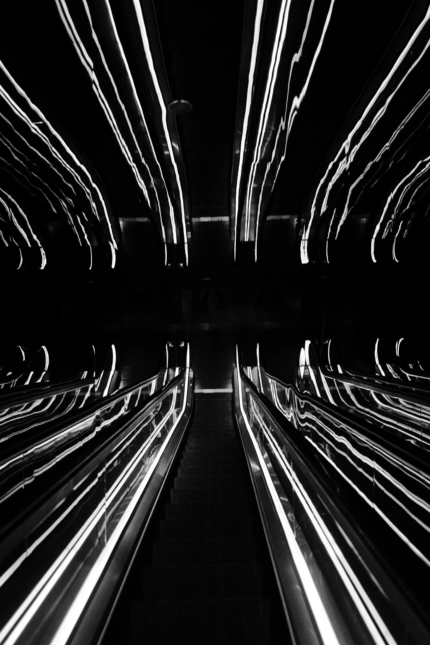 New York City — vertical photograph of the subway escalators