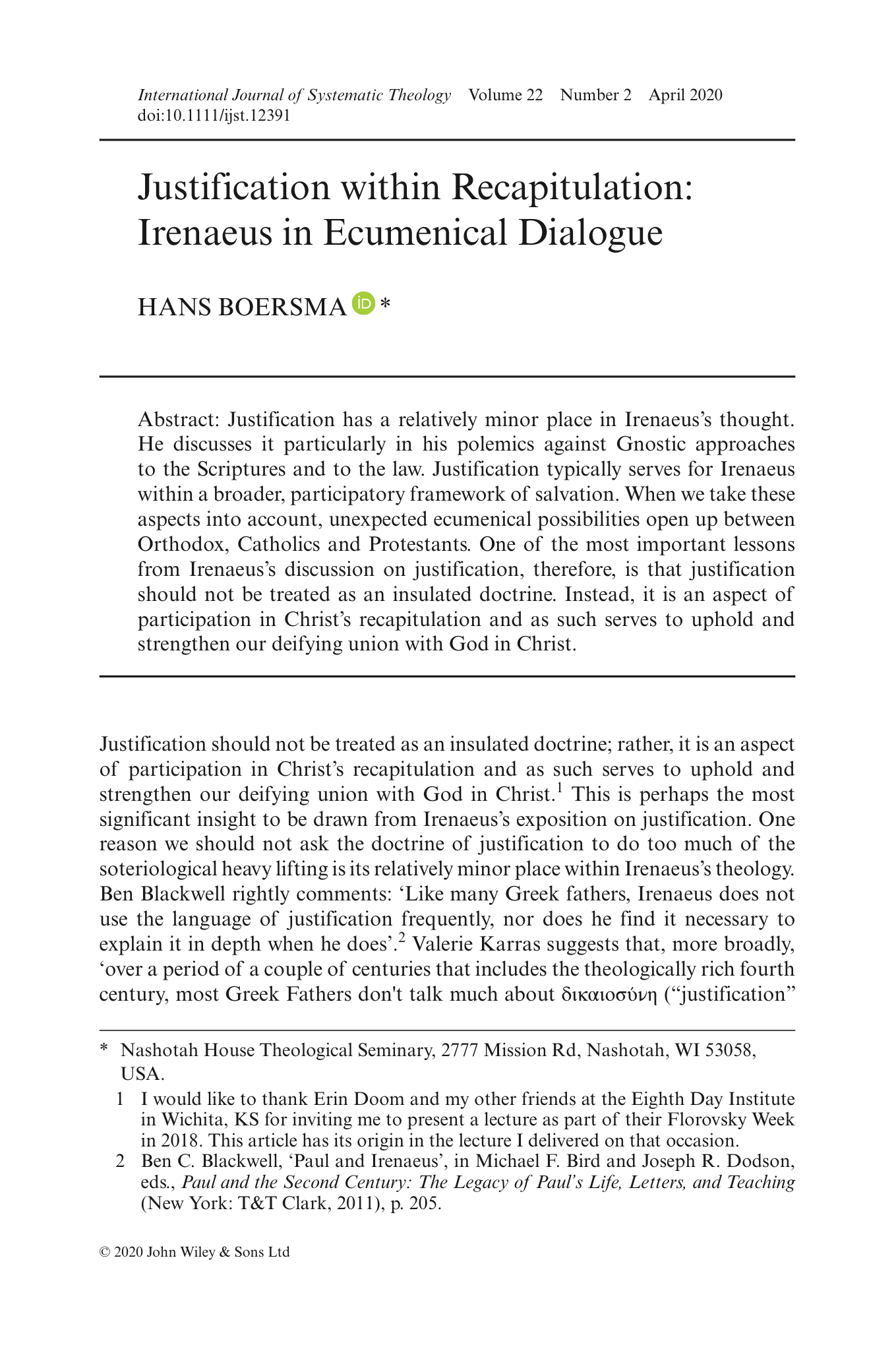 Hans Boersma Scholarly Articles