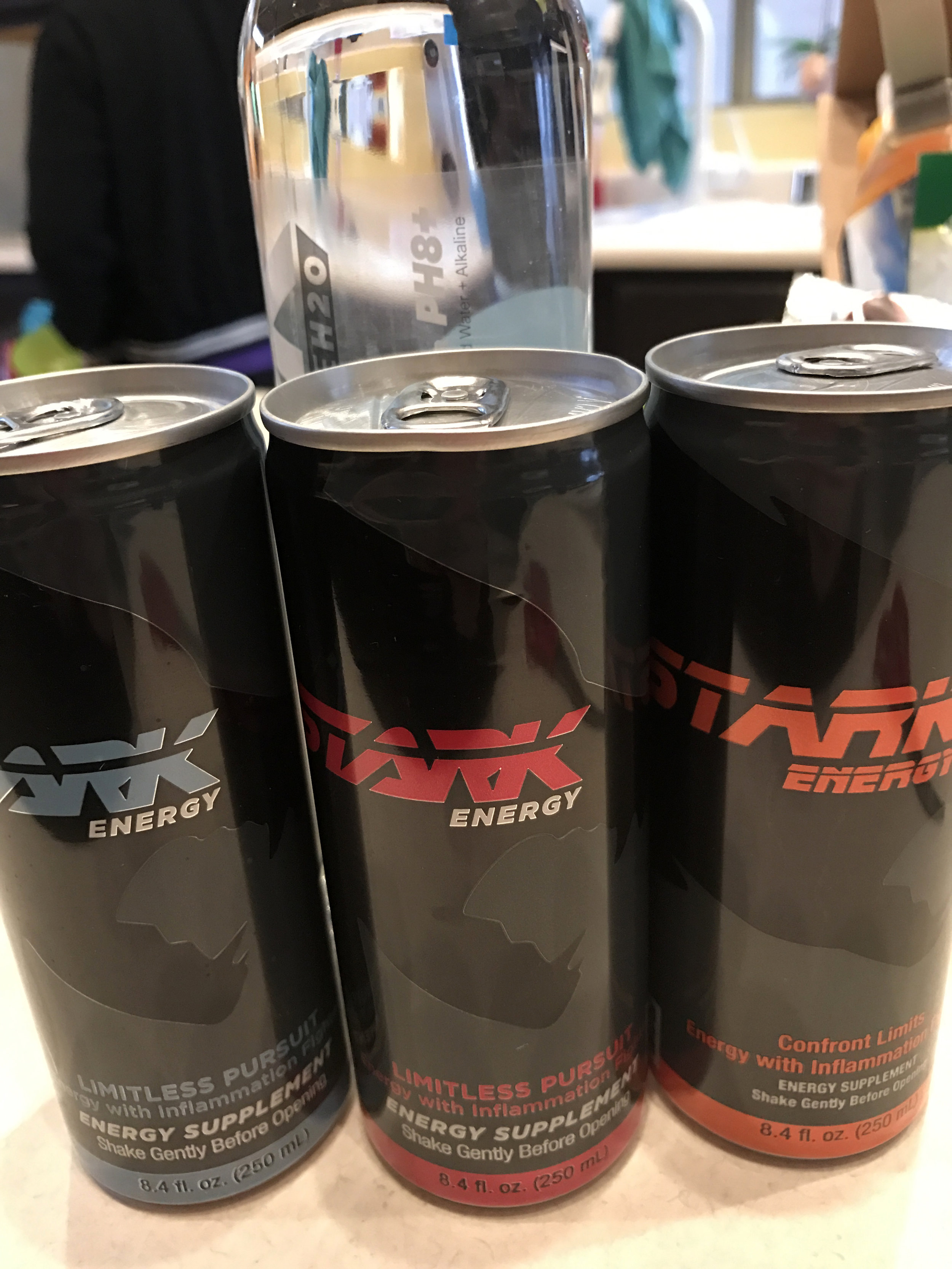 3 different flavors of "Energy Drinks" plus a bottle of special wataaaaah