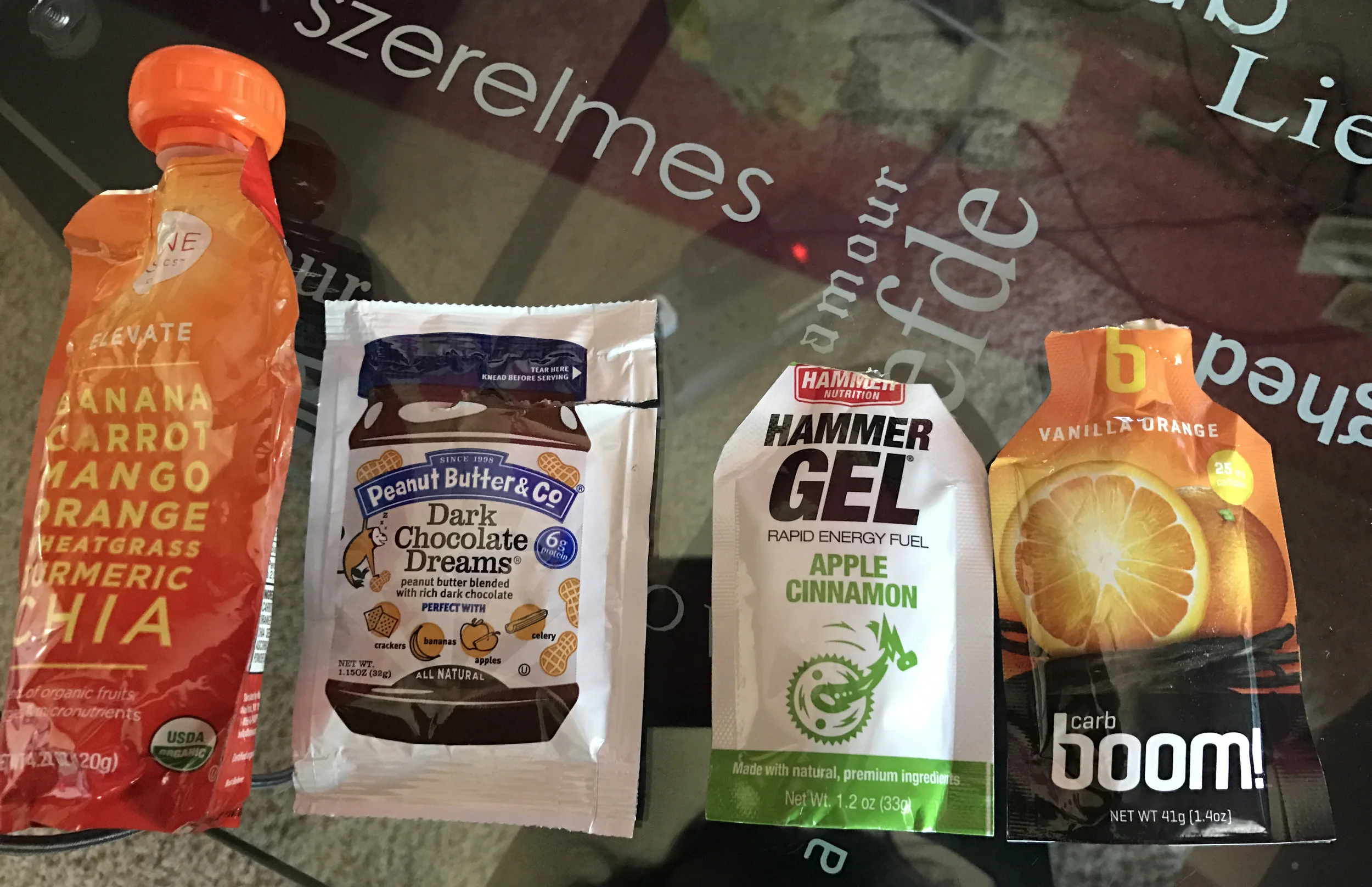 Chia Goo, Chocolate PB Non-Gu Goo, Hammer Goo and BOOM Goo