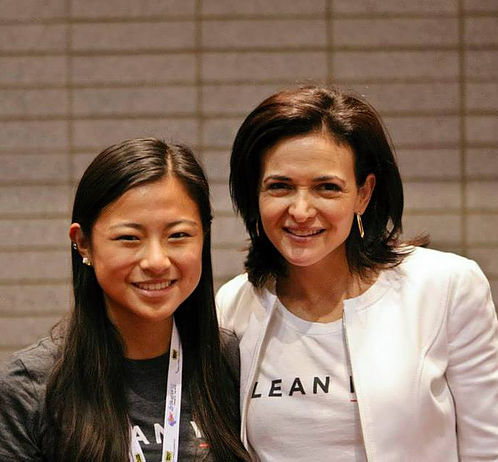 Jing Qu, CC '17, with Facebook COO Sheryl Sandberg during her internship with Lean In