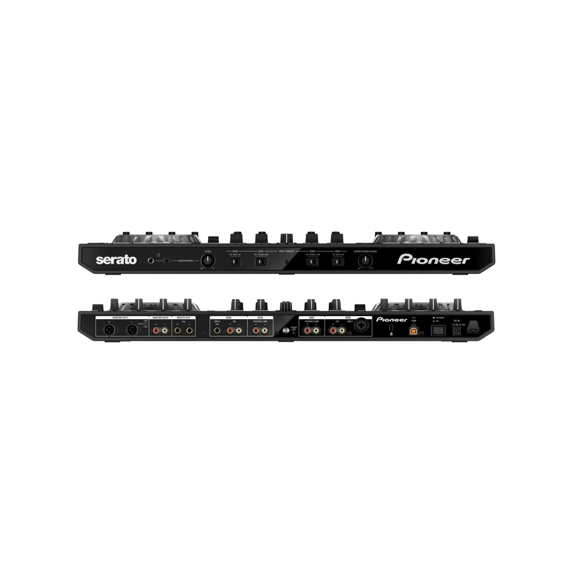 There are multiple input and output ports, including XLR and RCA master outputs, which are essential for professional audio setups.