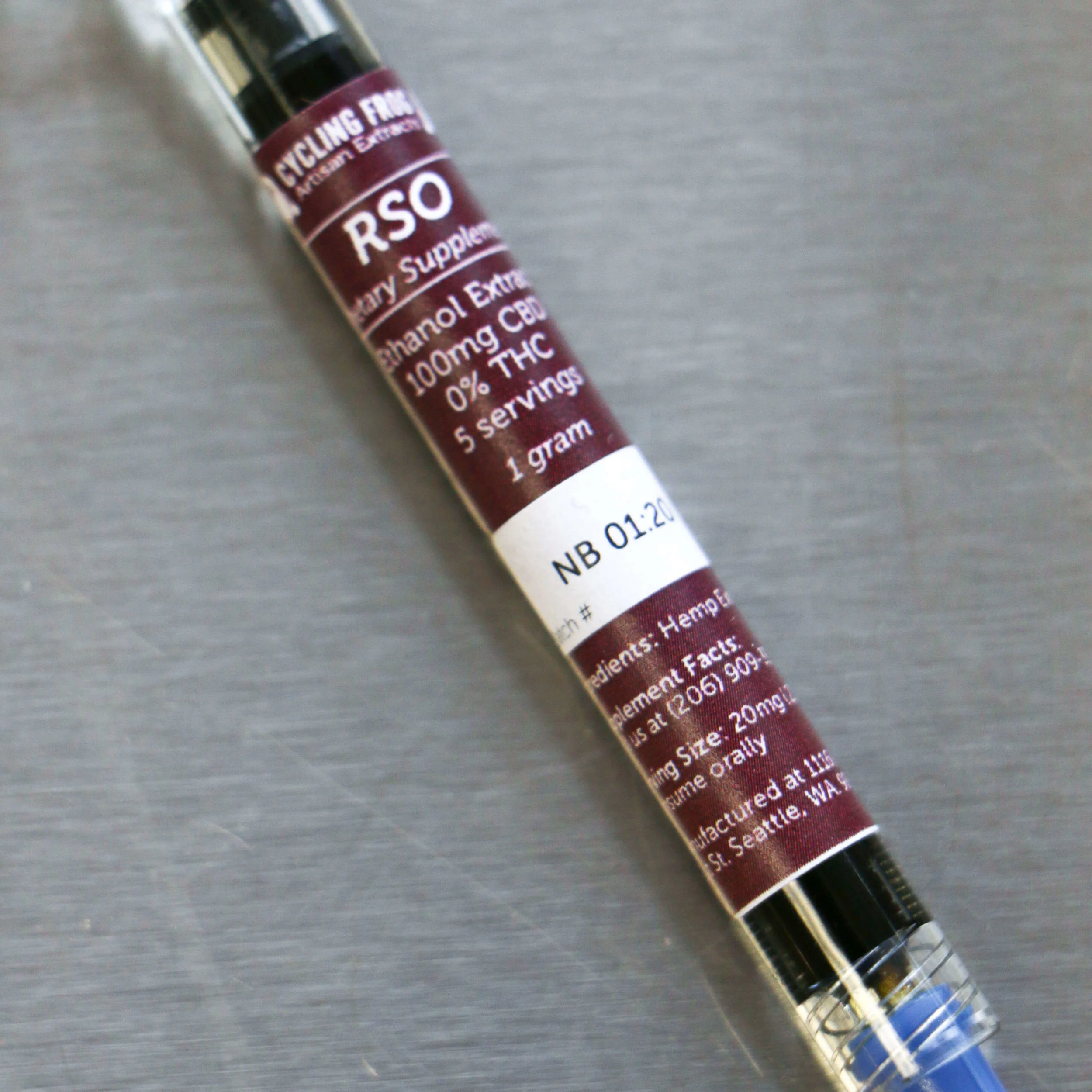 CBD RSO The THC content of each syringe is below deteclable levels. Our CBD is distilled in our Seattle facility from organically grown hemp imported from the European Union. CBD is a convenient and effective means to good health. Each syringe is guaranteed to have the advertised amount of activated CBD—and each batch is third-party tested for quality and safety.