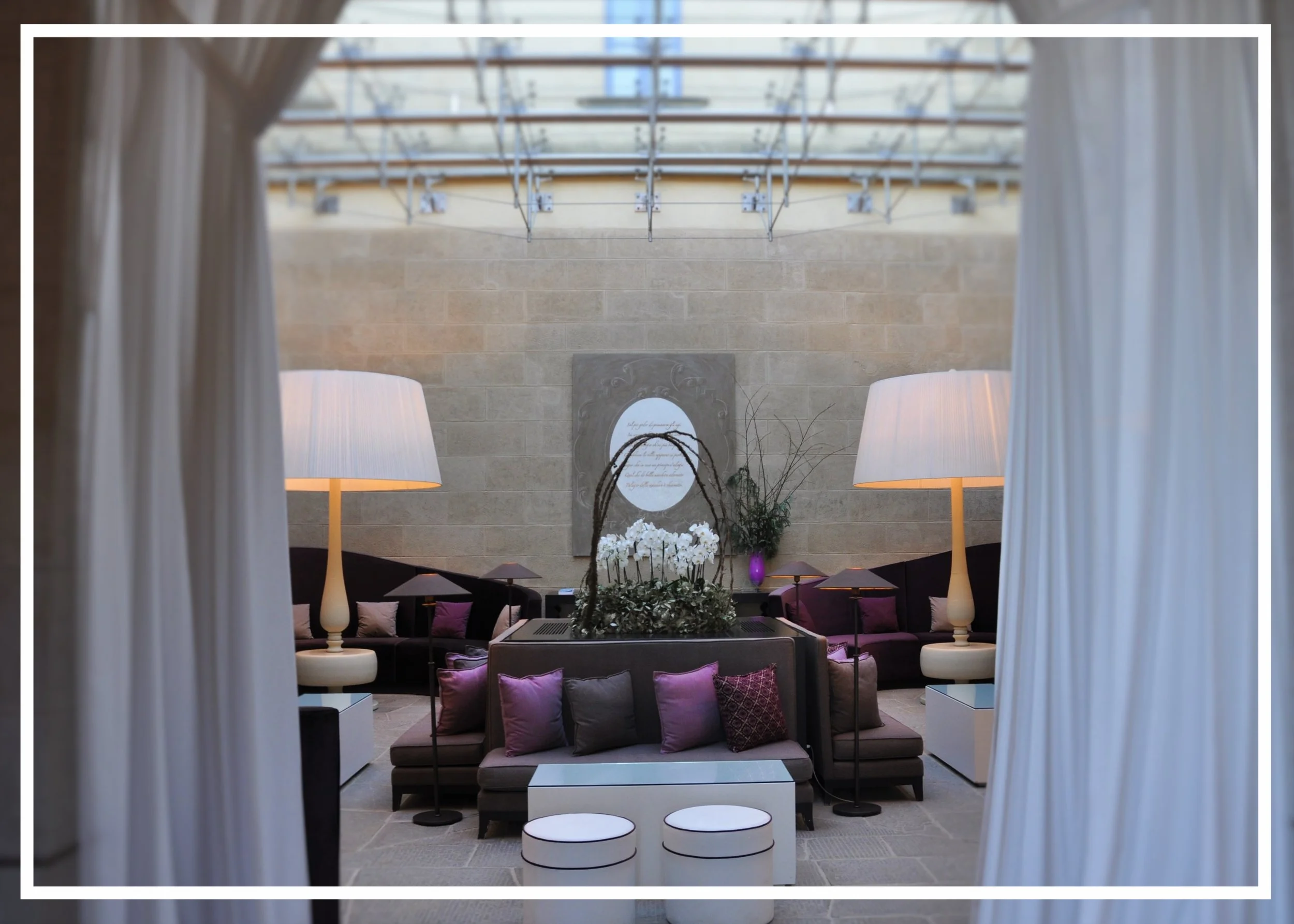 the exquisite Medieval-chic lobby of the Villa le Maschere 