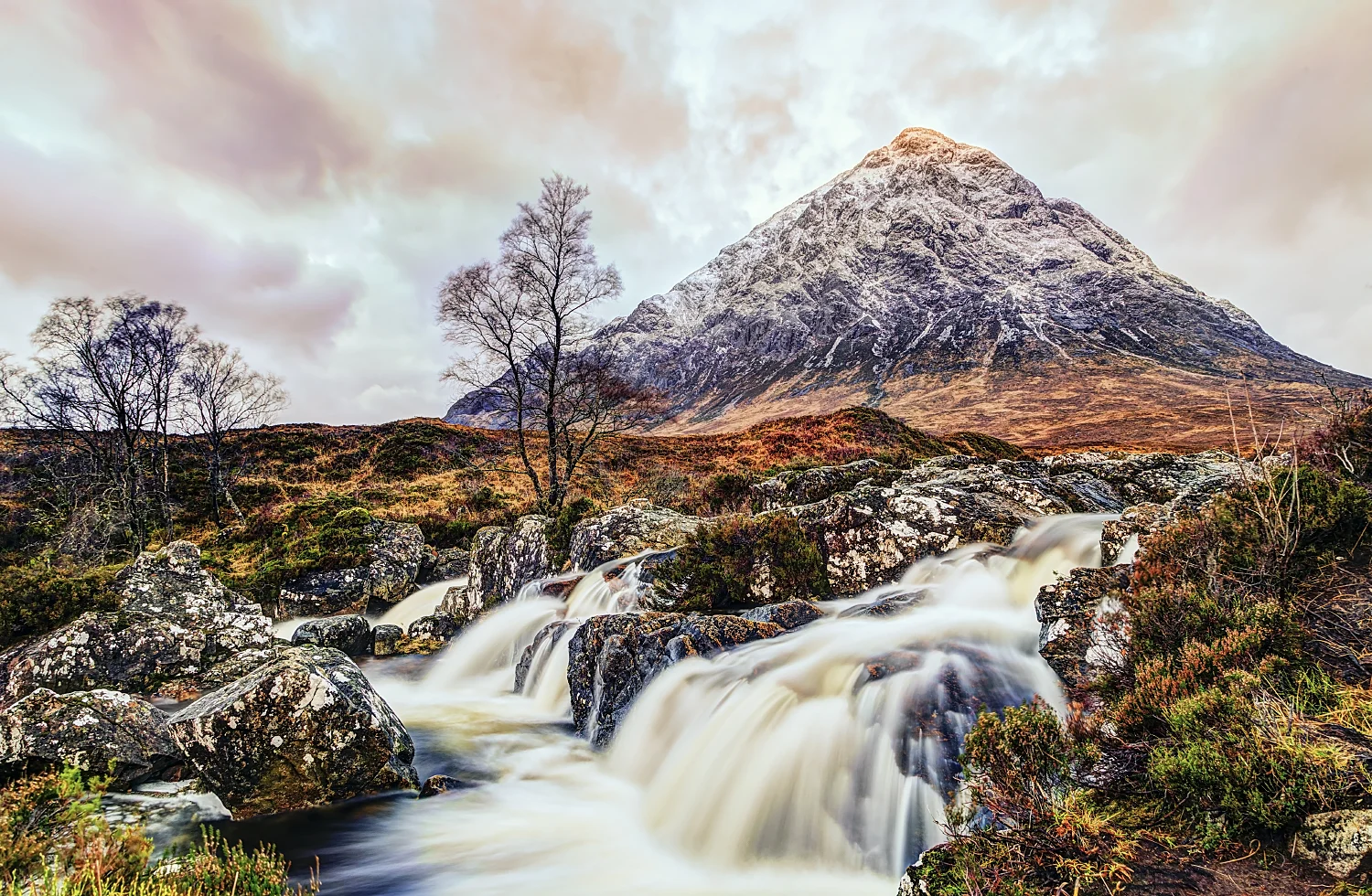 Snow and sun-capped Buachaille Etive Mor