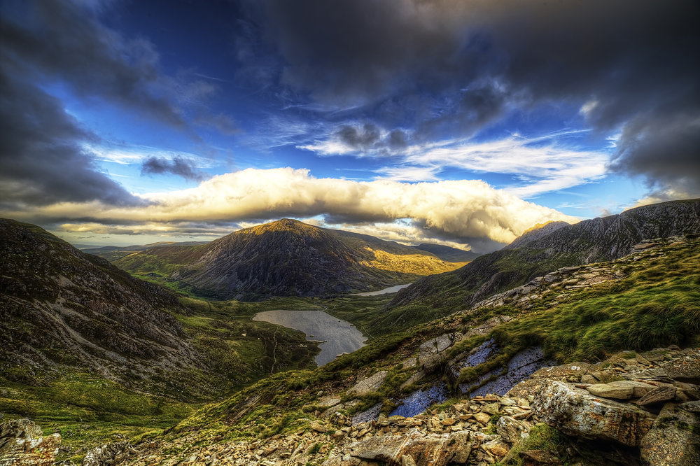Pen yr ole wen and Tryfan from the Glyders on Snowdonia