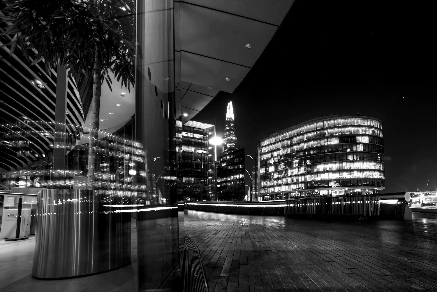 Reflections on the embankment in London