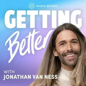 Book cover titled 'Getting Better' by Jonathan Van Ness, featuring a smiling man with long hair, against a gradient purple background.