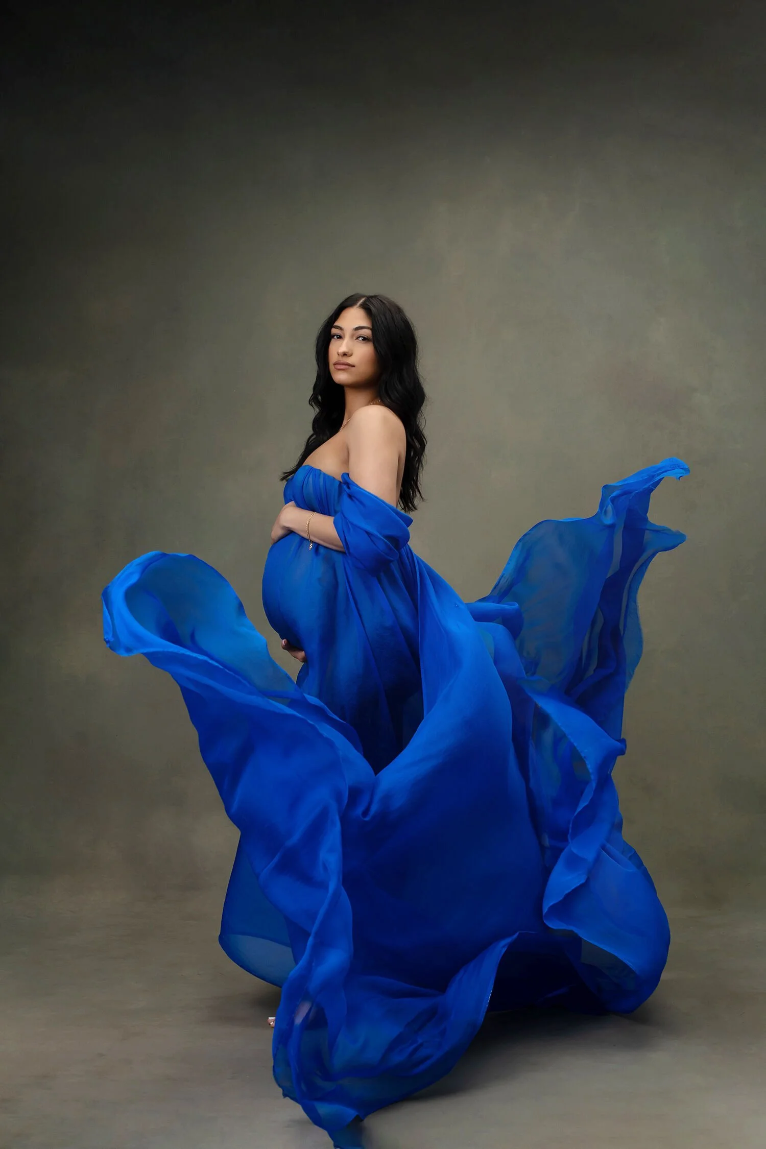Blue Flowy Silk Fabric
