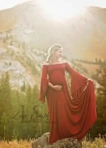 Red Bell Sleeve Cotton Dress