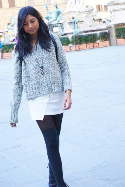 Sweater- ZARA Skirt and jacket- H&M Backpack and necklace- Forever 21 Shoes- Kohl’s