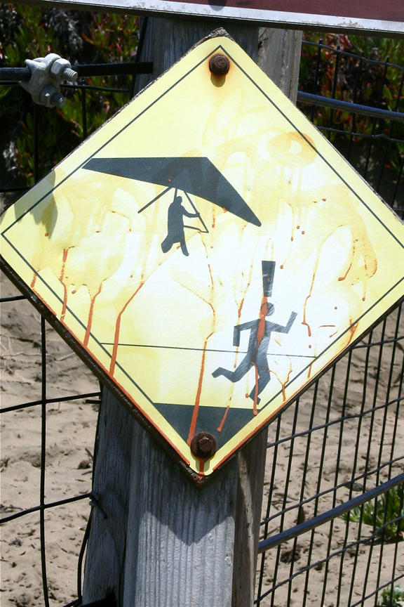 Who knew a hang glider warning sign could be a specimen of design efficiency? Just look at that pictogram. If MC Escher designed a warning sign, it would look exactly like this. I mean, a head AND an exclamation point at the same time? Inconceivable!