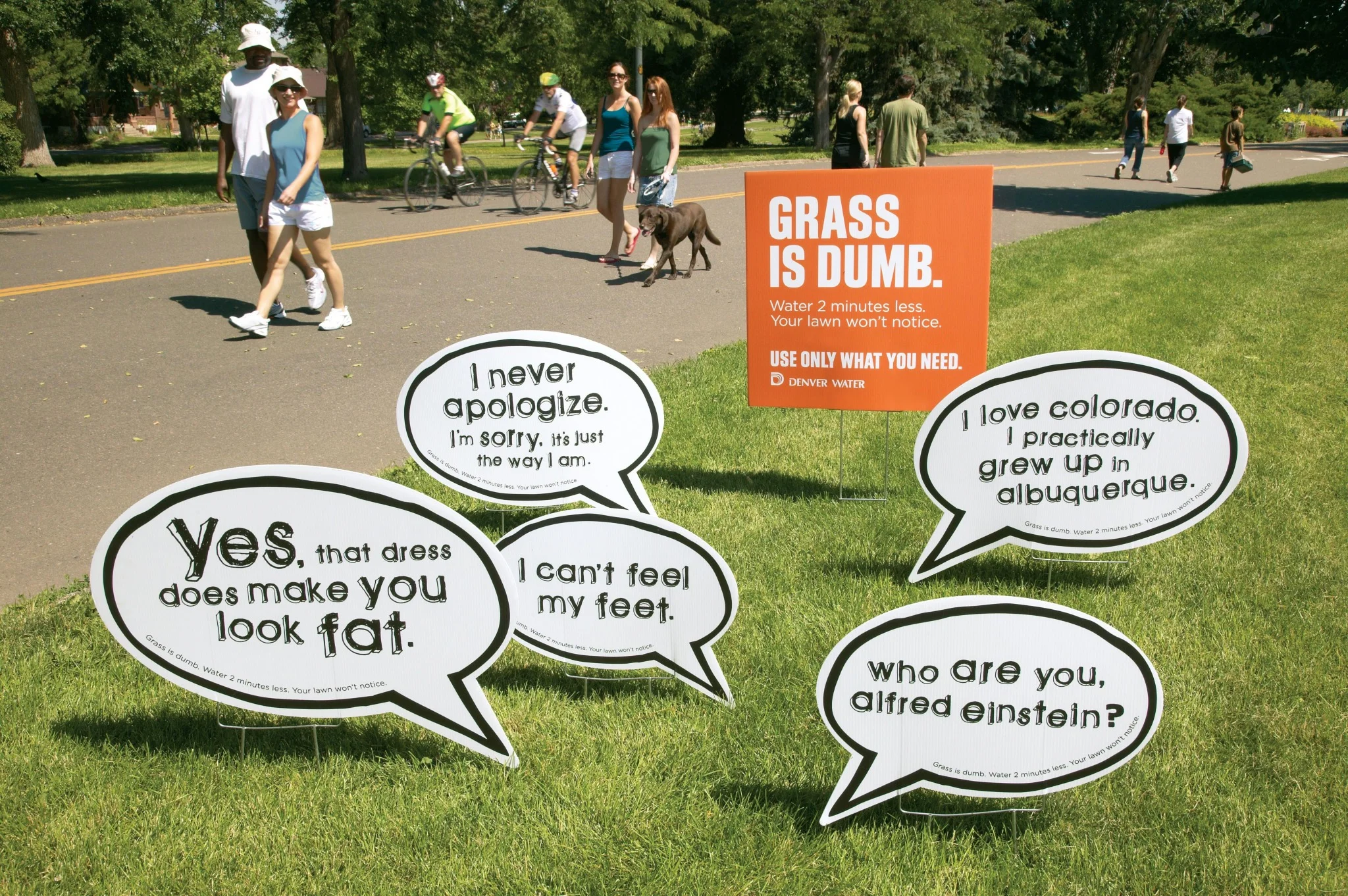  guerrilla wild postings of dumb grass quotes placed in green spaces across Denver. 