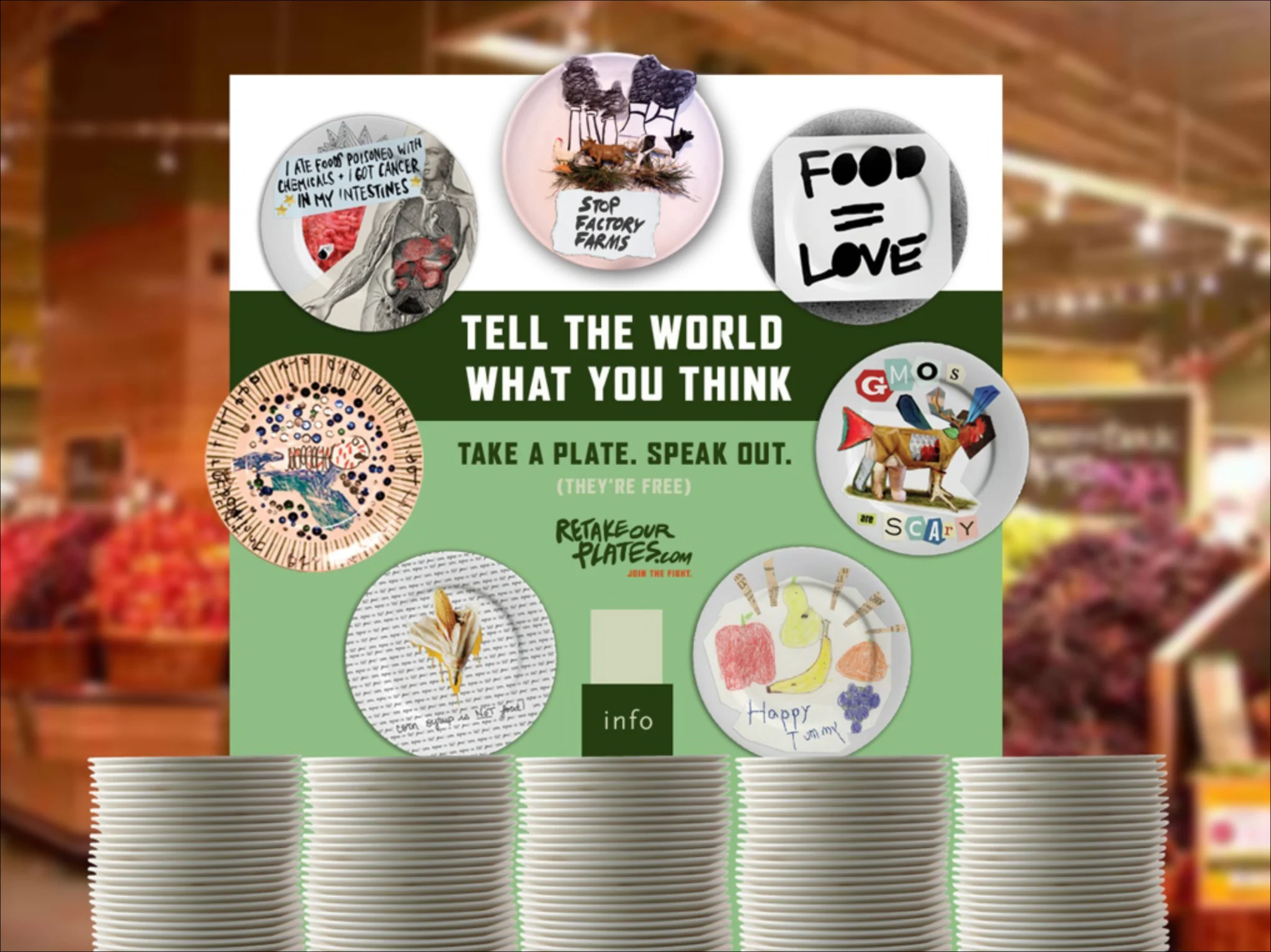 in-store distribution of blank plate canvases. (But really, any plate will do; in fact, we invite consumers to create real plates as well as virtual designs, with all designs showcased on microsite gallery and online communities—not to mention