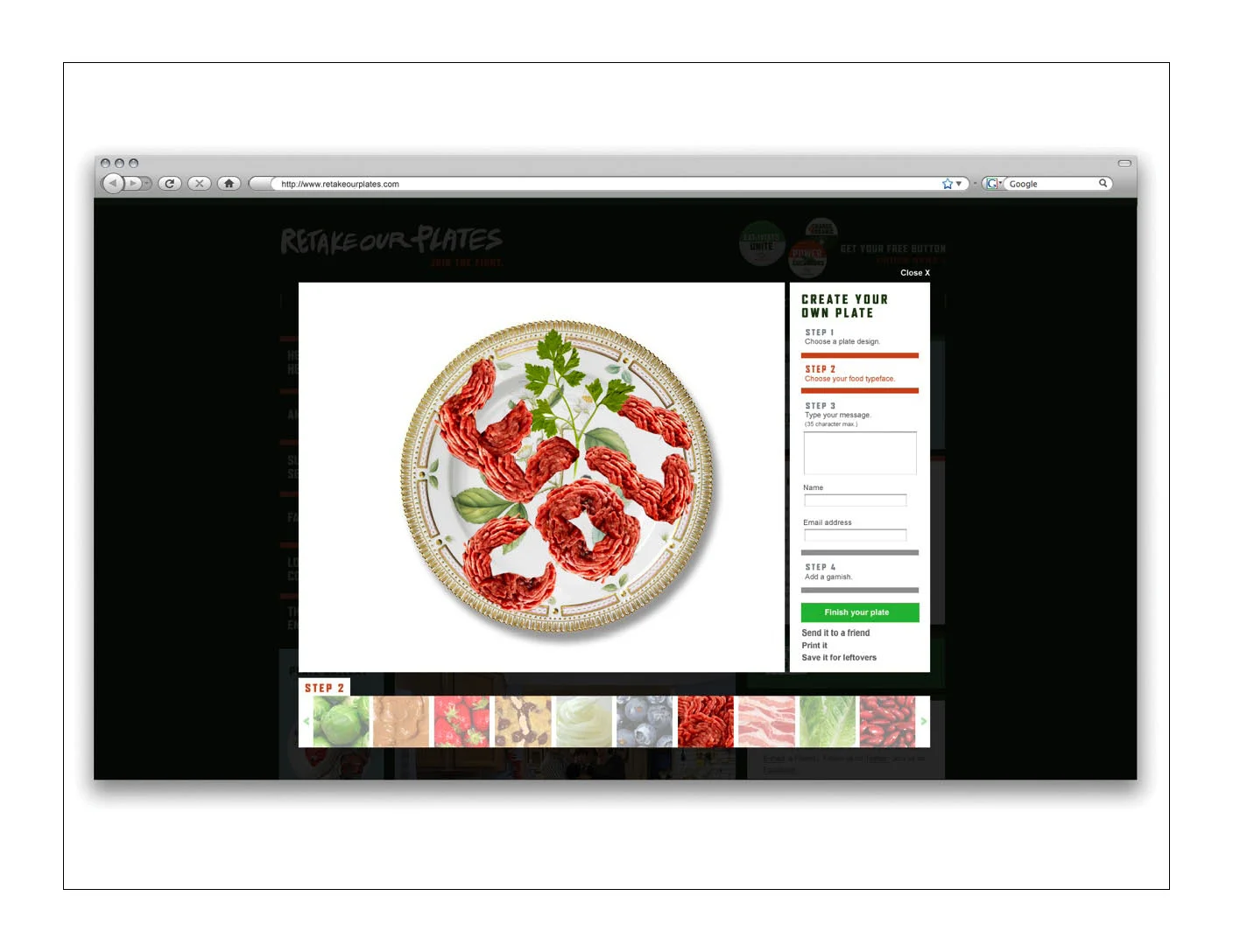 RetakeOurPlates microsite plate design and gallery.