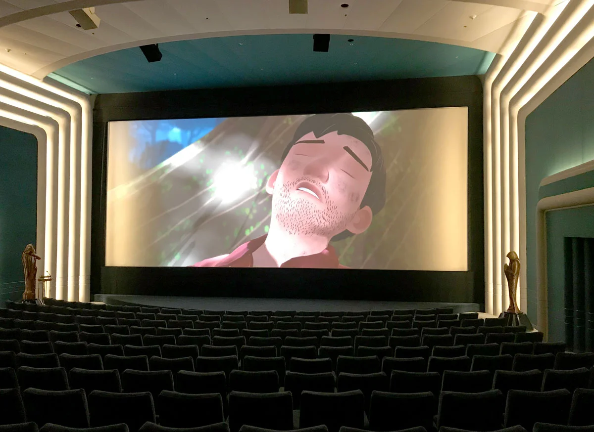 Steve was also kind enough to give us a tour of the building. Here, Sonder is screening in Skywalker's state-of-the-art Stag Theater. Steve mentioned that the two statues on either side of the screen were props from one of the Star Wars prequels. Clearly, Finn is in good company.