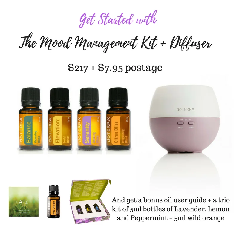 If you want to order this kit, select 'Introductory Enrolment Packet' from the top menu options and then add 'Mood Management Kit' and 'Petal Diffuser'.