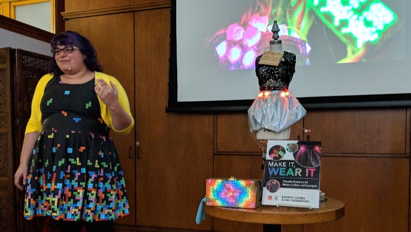 Sahrye Cohen, cofounder of Amped Atelier, leading her Make It Wear It workshop at the Mechanics' Institute in San Francisco