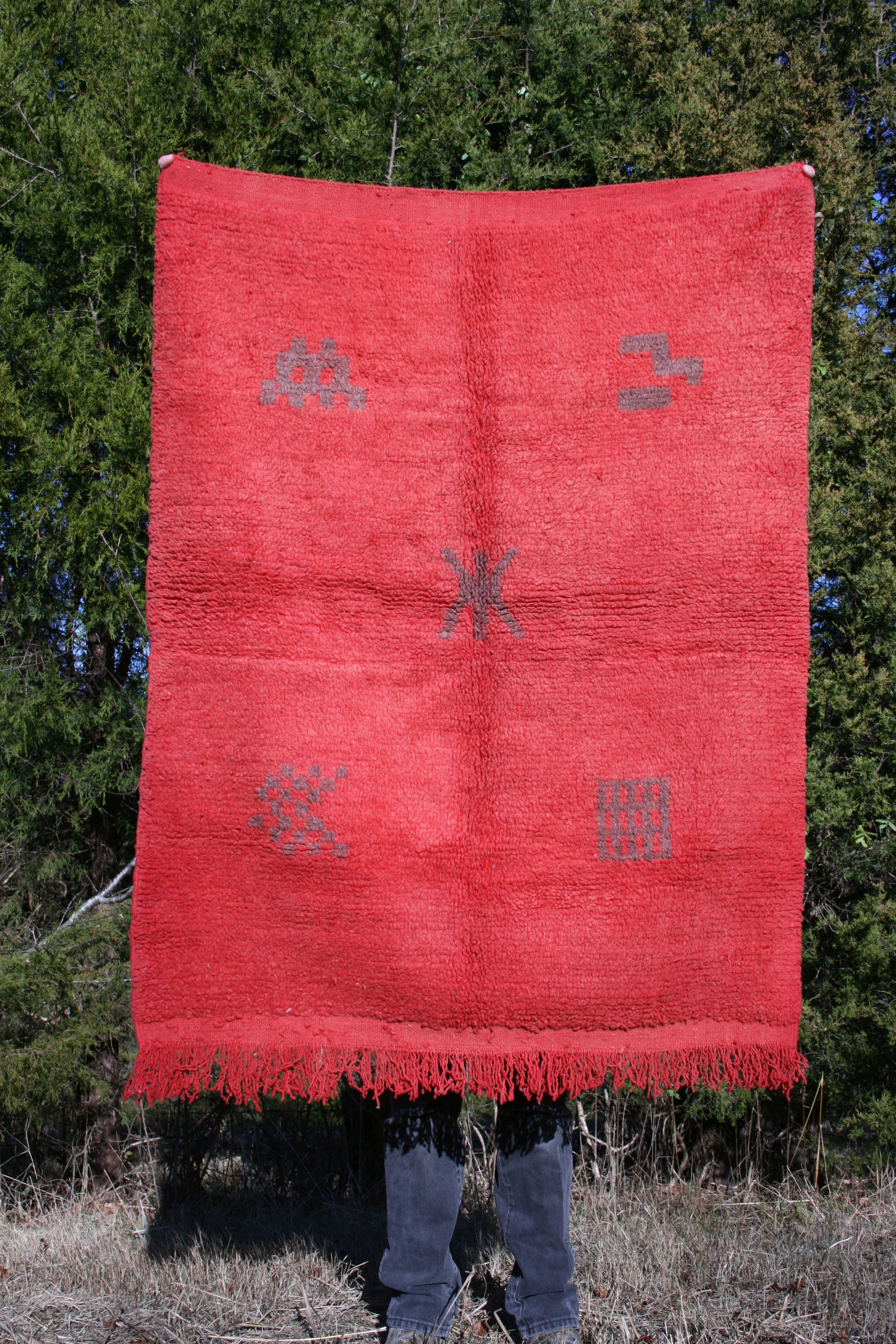 Rare Red Vintage Beni Ourain Shag Carpet Ж