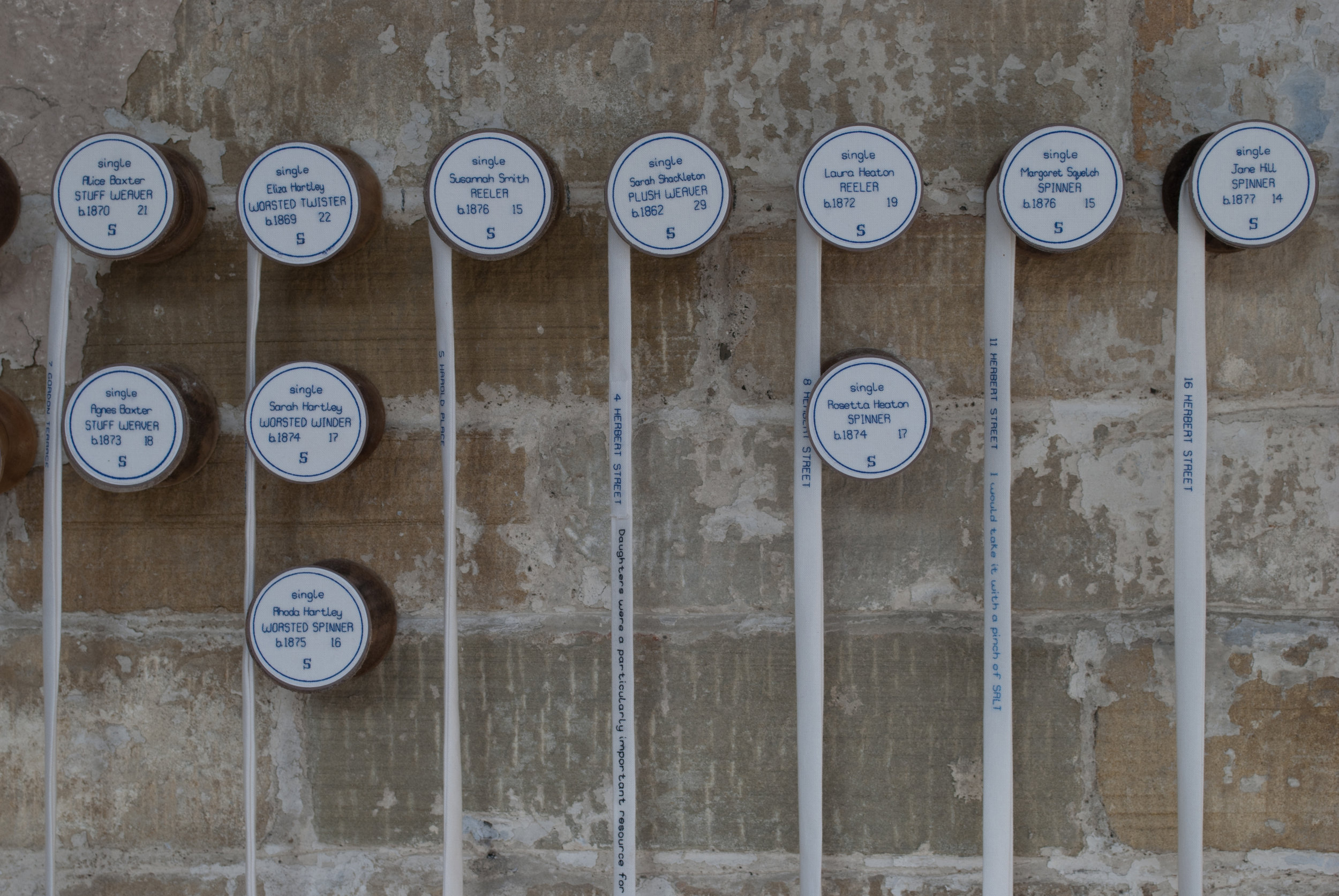 “A beautiful, memorable exhibition. I was amazed to find the names Crabtree, Barrett & Taylor on Caren Garfen’s work, as all my forebears had these names & worked in the mills in Rossendale, Lancashire!”