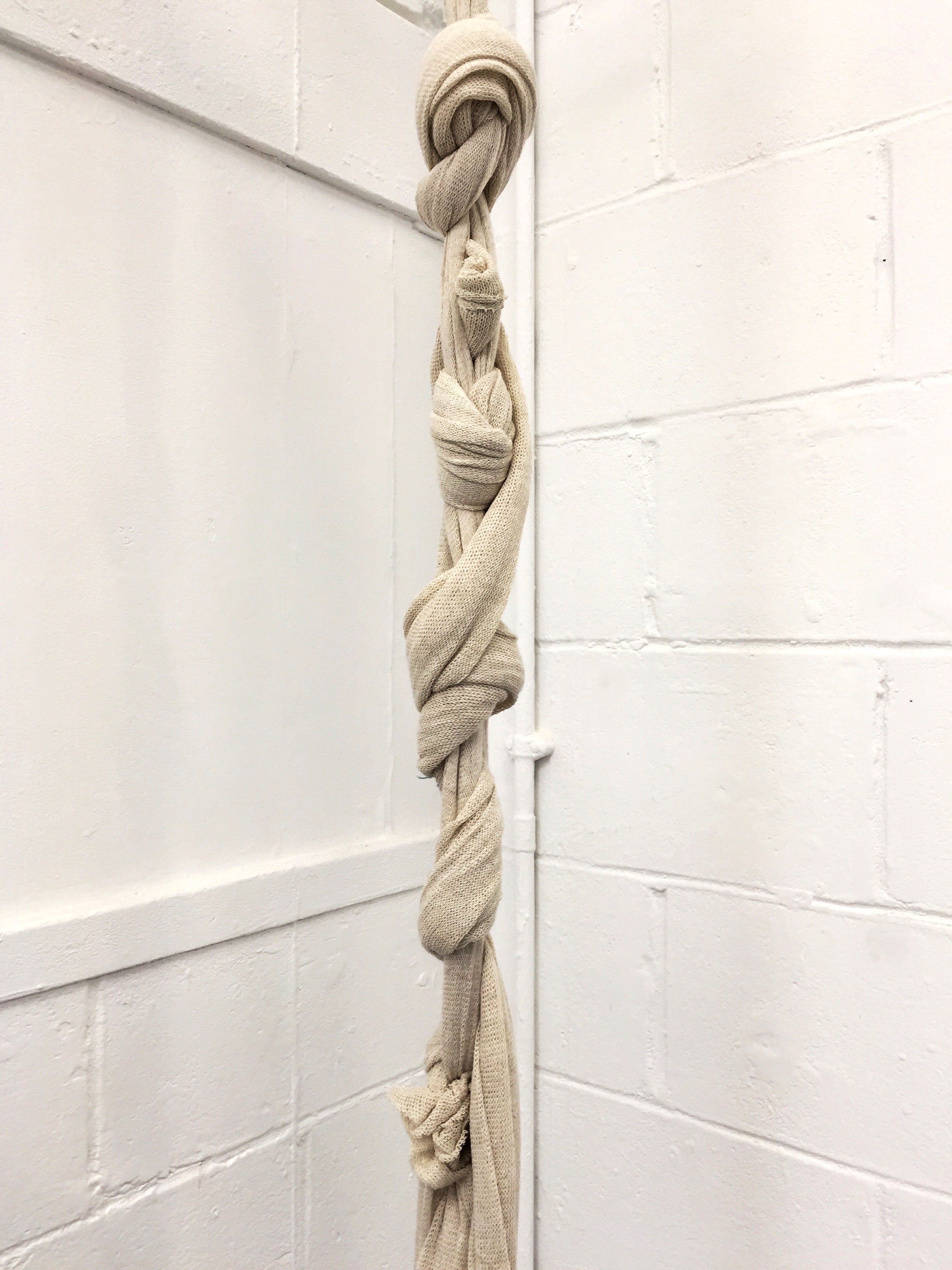   Fully in Bloom,  2018, Steel frame, air dry clay, wax, fabric.  