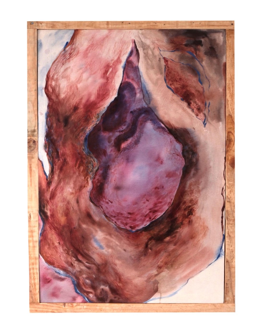   Fire in Her Loins,  2020, Acrylic on canvas, handmade repurposed wood frame. 86cm x 121cm.  