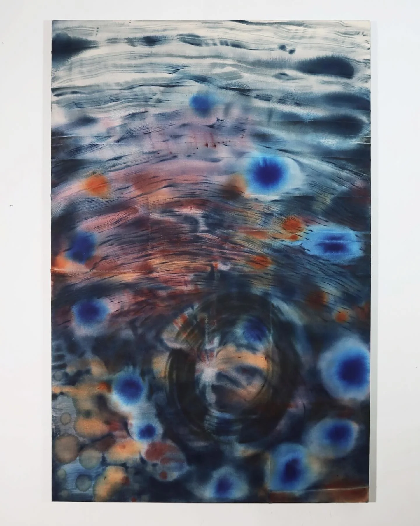   Into the Void , 2025, Ink and acrylic paint on sewn canvas, 118 × 180cm.  