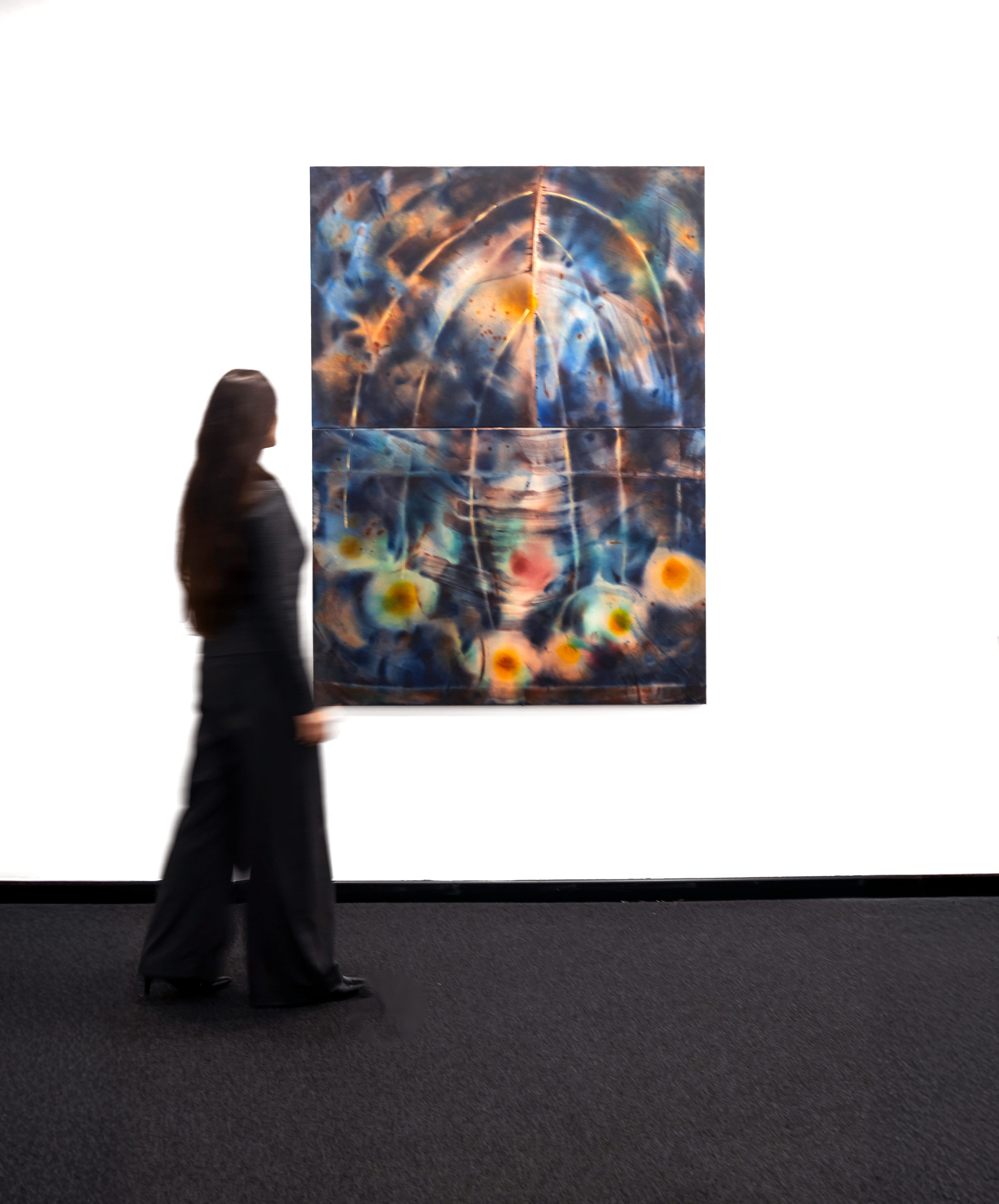   In Symbiosis #2 , 2025, Ink and acrylic paint on sewn canvas, 120 × 164cm.  