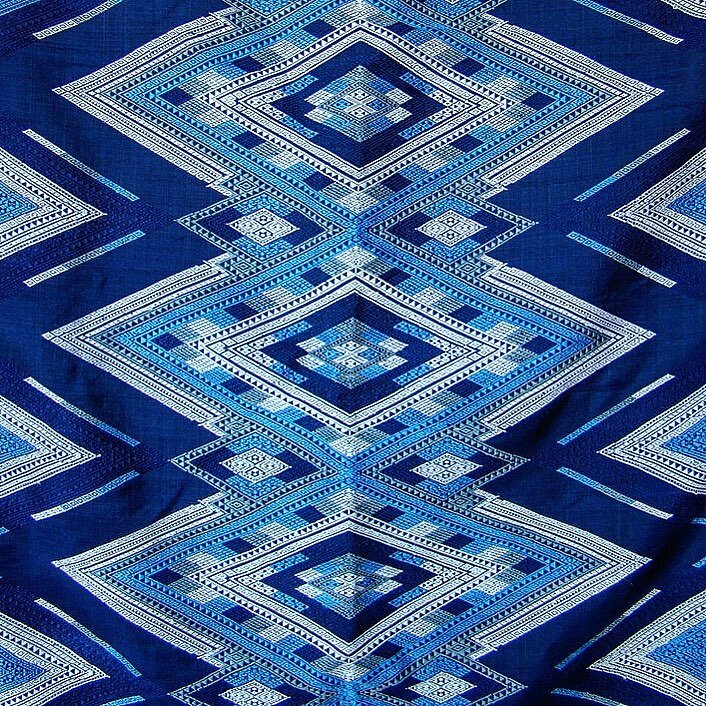 Shades of blue. Beautiful handwoven silk from Ock Pop Tok, Laos. I love the diamond design. #partisancreative #handmade #handcrafted #craft #artisan #artisanpattern #artisantextiles #handweaving #handwoven #silkweaving #geometricpattern #textiledesig