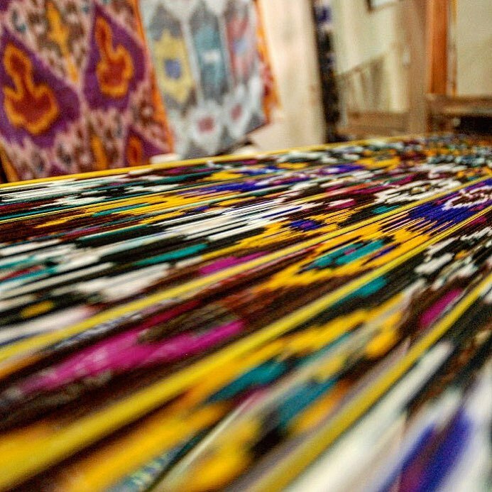 Love the electric colors of this ikat which is about to be woven in the workshop of Rasuljon Mirzaahmedov, Uzbekistan. #partisancreative #handmade #handcrafted #artisan #craft #textiledesign #artisantextiles #ikat #uzbekikat #uzbekistan #centralasian