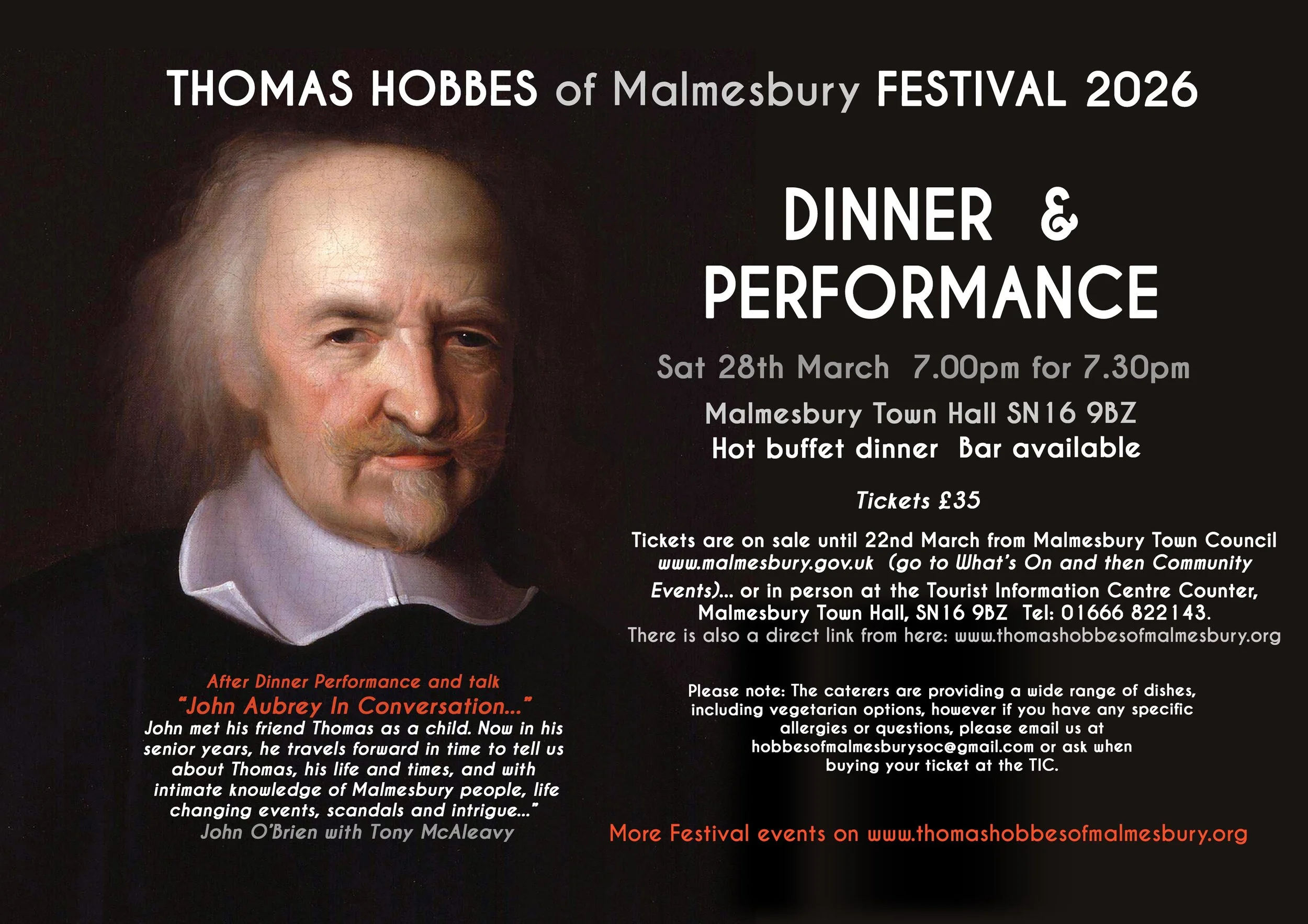 FESTIVAL DINNER &amp; PERFORMANCE - "John Aubrey in conversation with…” £35 per ticket