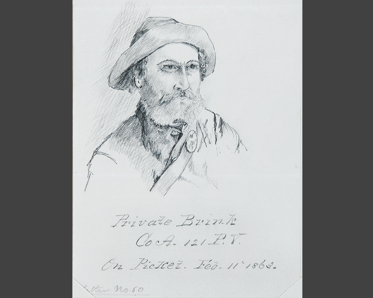 William White Dorr, sketch of Private Brink, 1863. Courtesy of the Pescosolido Library Archives, The Governor's Academy. Photo by David Oxton. 