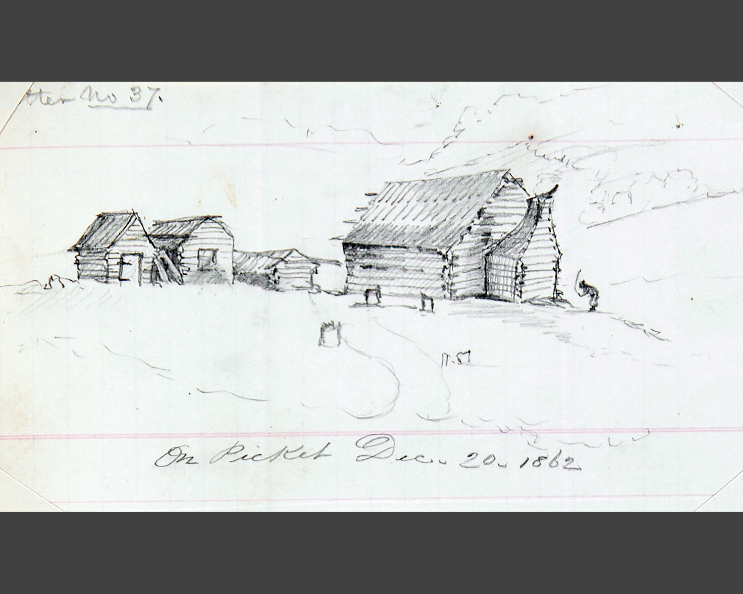 William White Dorr, sketch of slave cabin, 1862. Courtesy of the Pescosolido Library Archives, The Governor's Academy. Photo by David Oxton. 